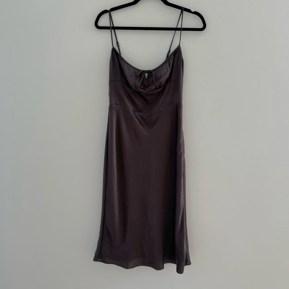Aritzia/Wilfred Satin Bellow Midi Dress in Rich Mocha Brown